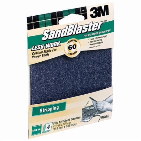 3M 4-1/2" x 5-1/2" SandBlaster Sanding Sheet Clip-On 60-Grit Coarse 4-Pk 9660